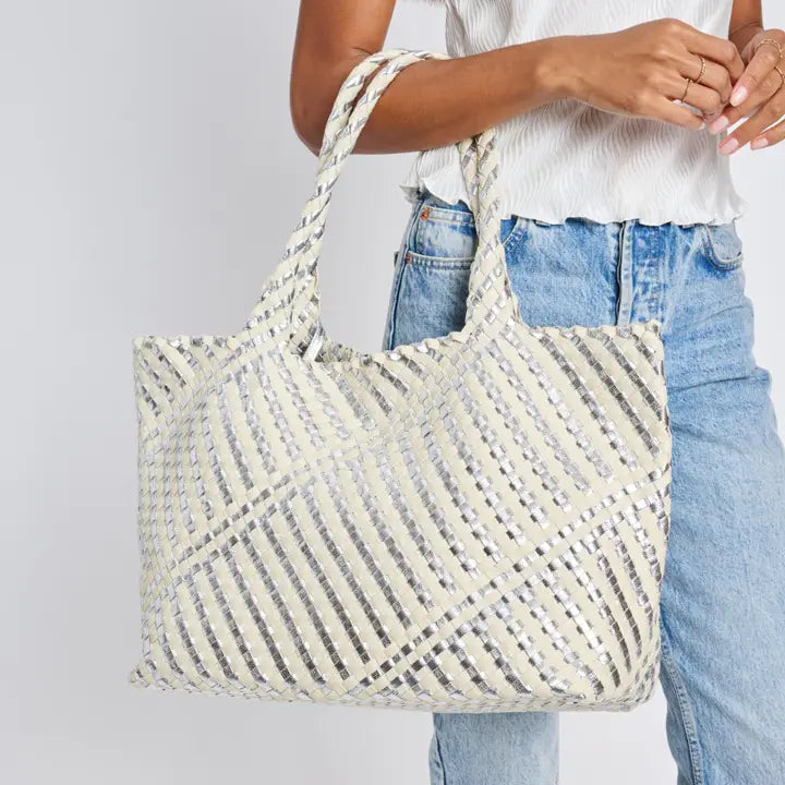 Solana Woven Tote - Silver/Ivory