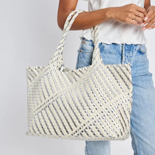 Solana Woven Tote - Silver/Ivory