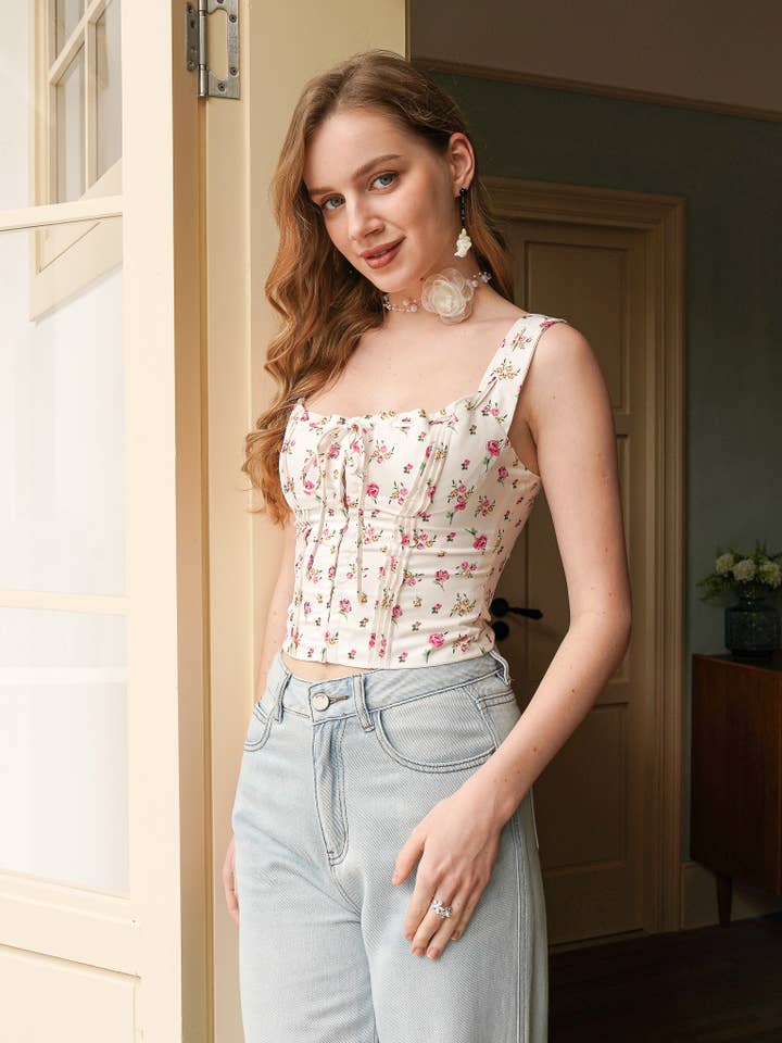 Floral Sweetheart Corset Top - Cream