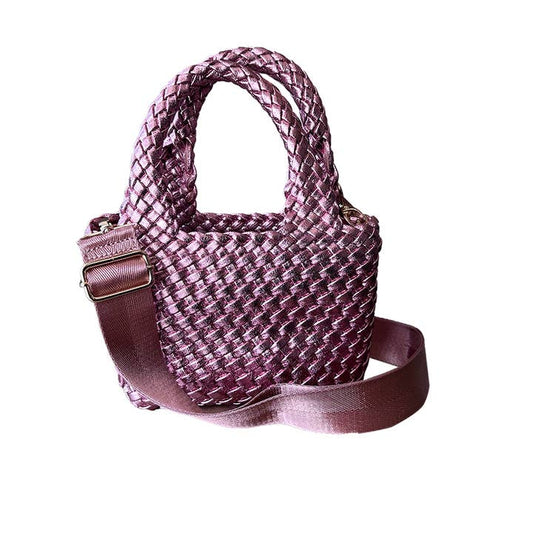 Leah Petite Metallic Woven Tote - Pink