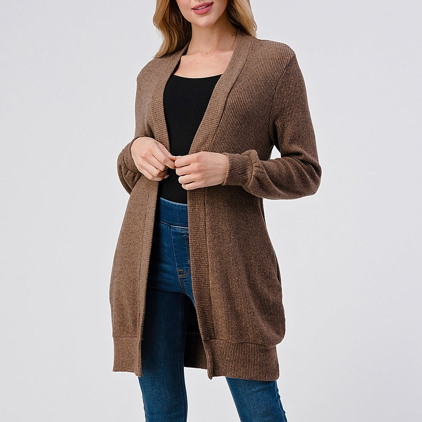 Ribbed Knit Cardigan - Mocha