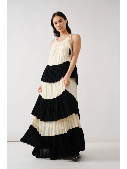 Color Blocked Maxi Dress - Natural/Black