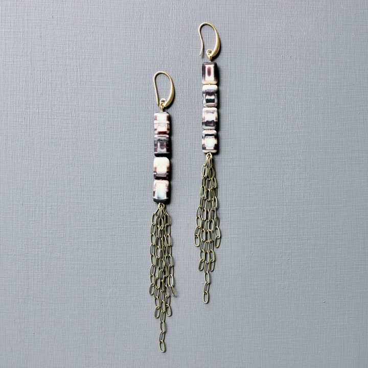 Glass with Chain Shoulder Duster Earrings