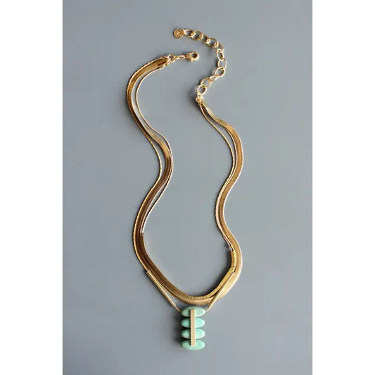 Triple Strand Turquoise and Snake Chain Necklace