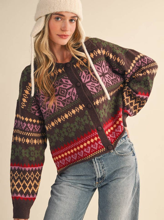 Fair Isle Cardigan - Brown Multi