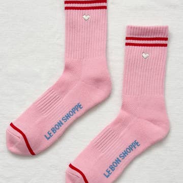 Embroidered Boyfriend Socks - Amour Pink