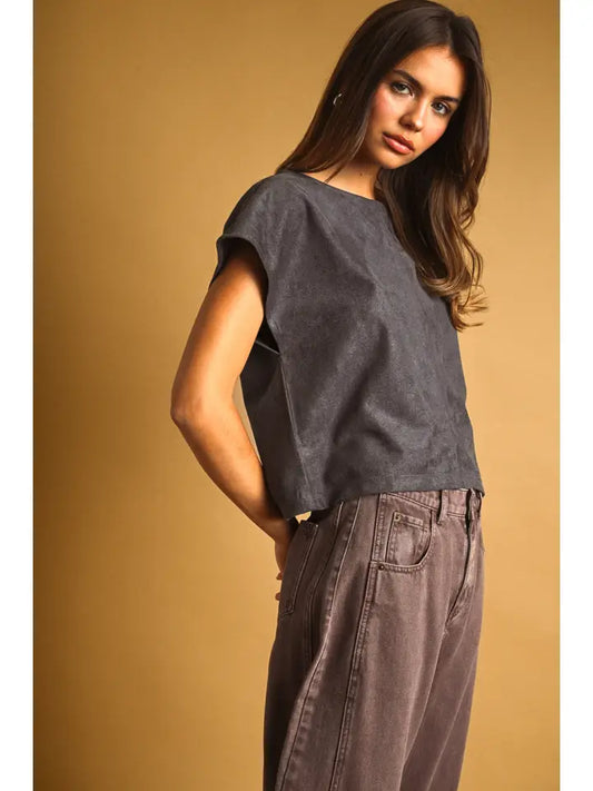 Suede Crop Top - Grey