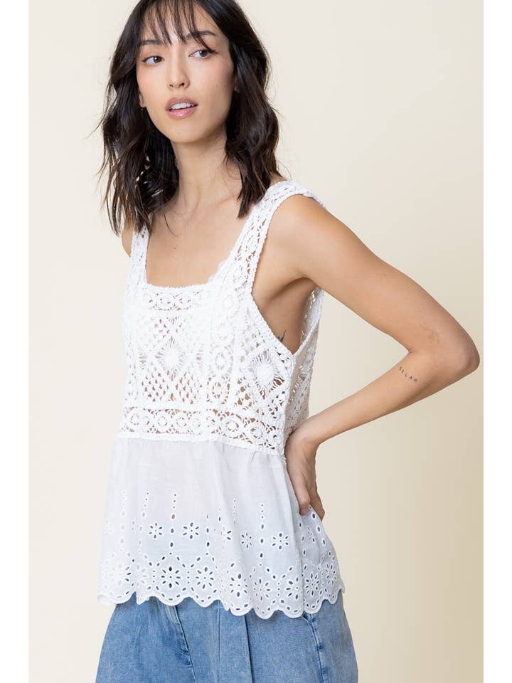 Crochet Eyelet Tank Top - White