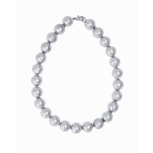Iris Large Brass Beaded Necklace - Silver