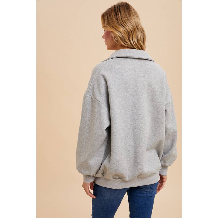 Oversized Polo Pullover - Heather Grey