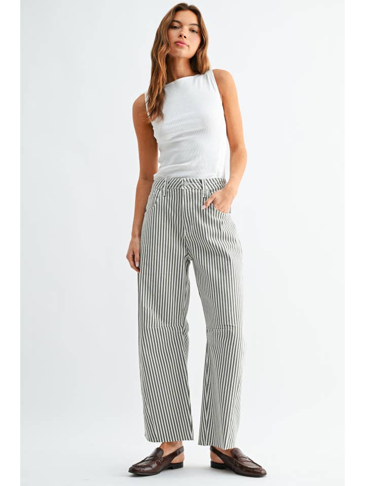 Barrel Jean - Olive Stripe