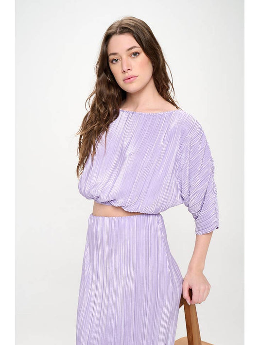 Plissé Scoop Neck Crop Top - Lavender