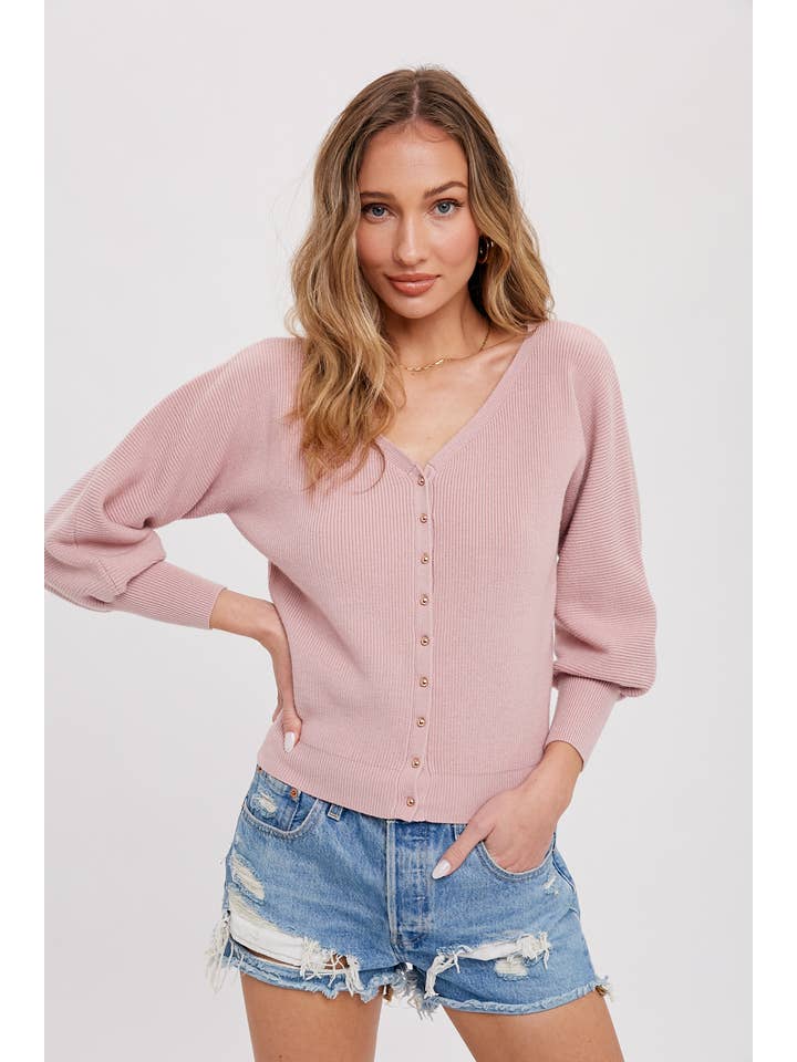 Puff Sleeve Cardigan - Rose