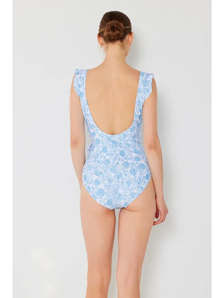 Ruffle Wrap Tie Swimsuit - Thistle Blue