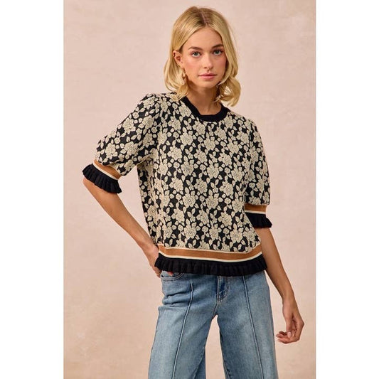 Textured Rose Top - Black