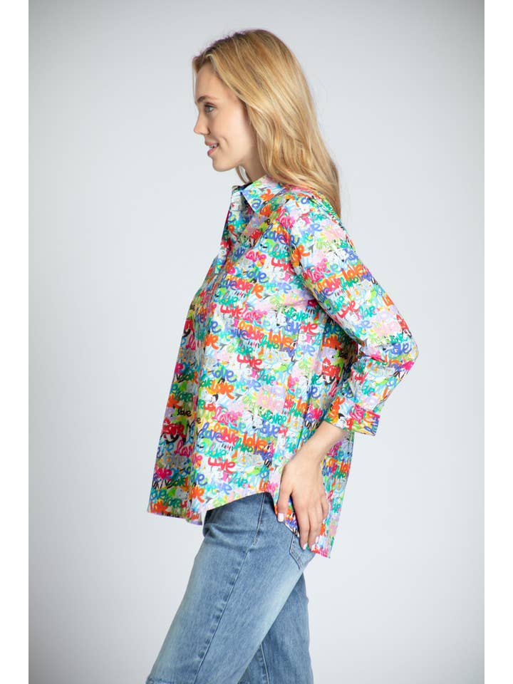 Boyfriend Button-Up Shirt - Graffiti Love