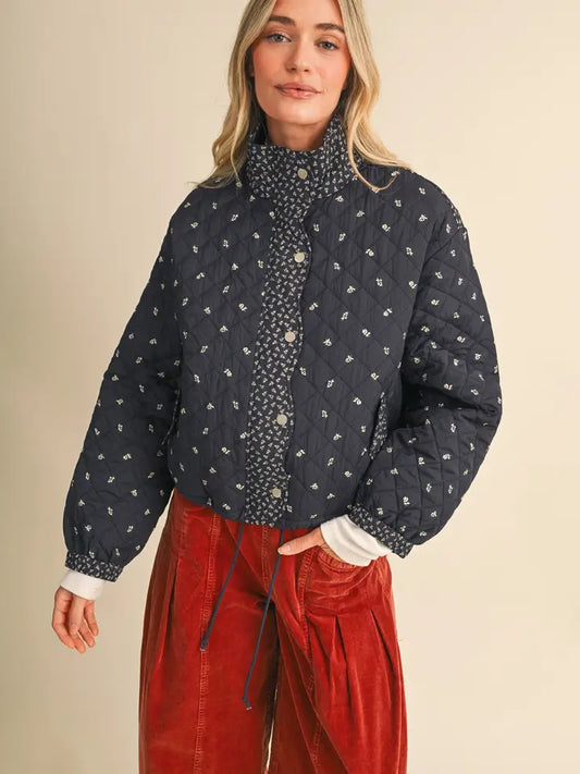 Quilted Floral Jacket - Navy Floral