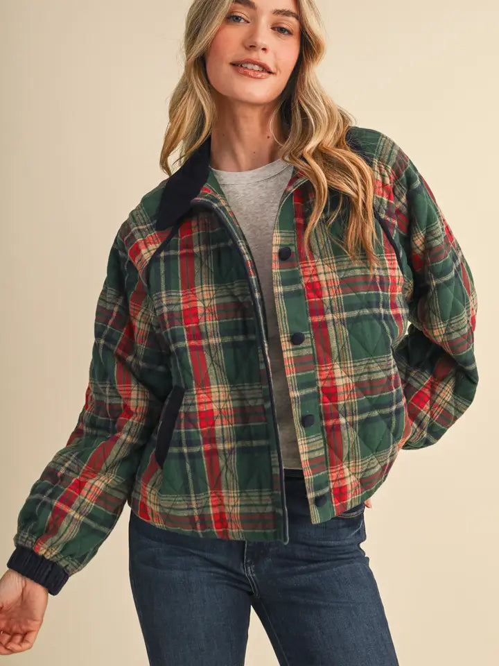 Plaid Quilted Jacket - Green Navy Plaid