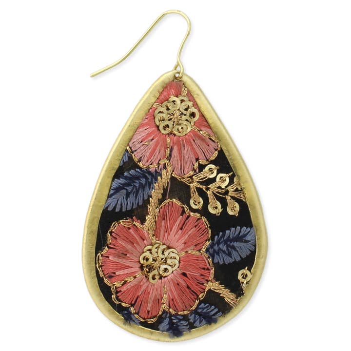 Embroidered Earrings - Vintage Pink Blue