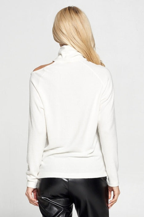 Cold Shoulder Turtleneck Sweater - Ivory