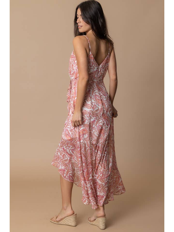 Paisley Midi Dress - Peach Multi Color