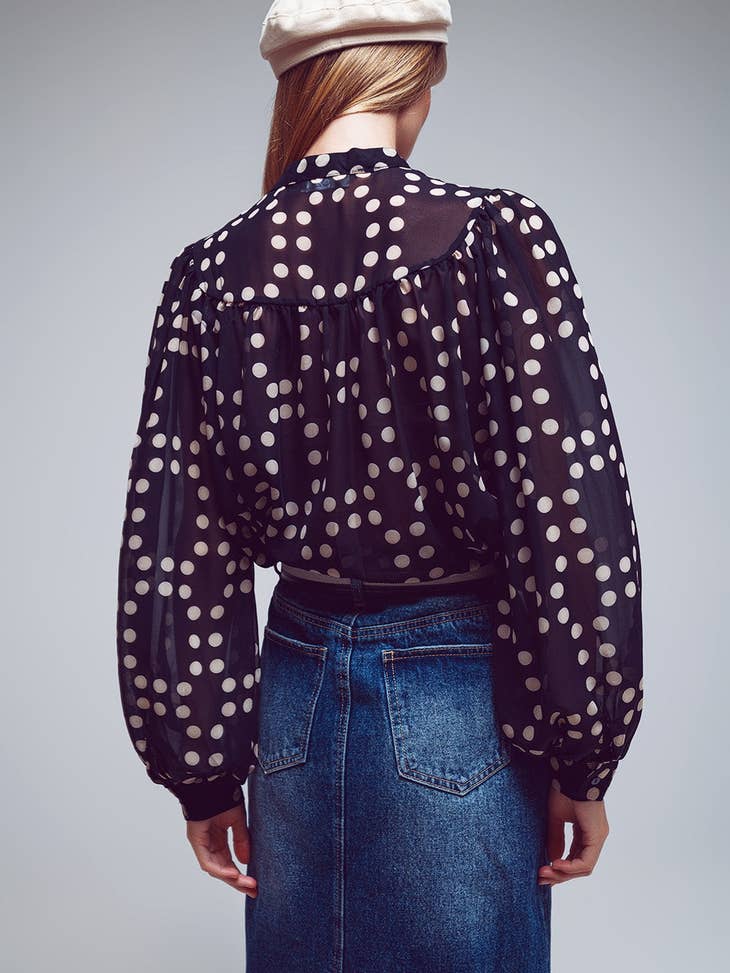 Balloon Sleeve Blouse - Cream Dot