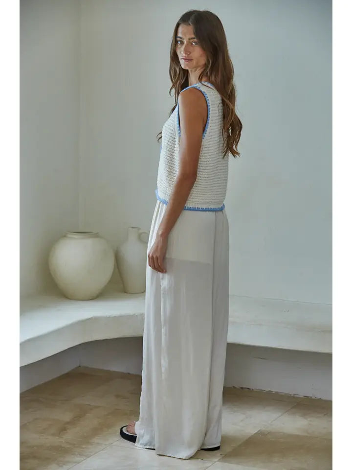 Contrast Trim Sweater Vest - Cream Blue