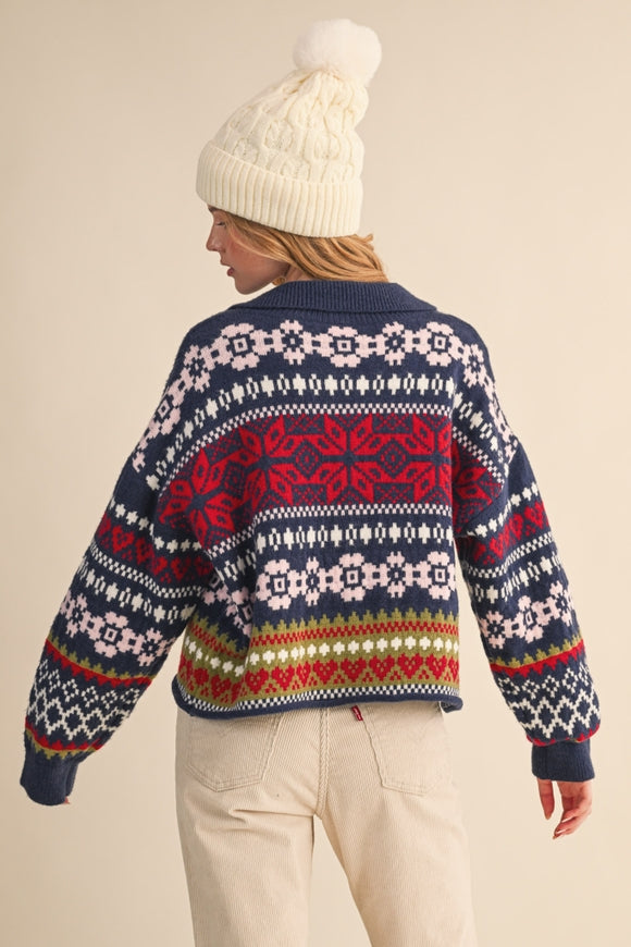 Fair Isle Cardigan - Navy Multi