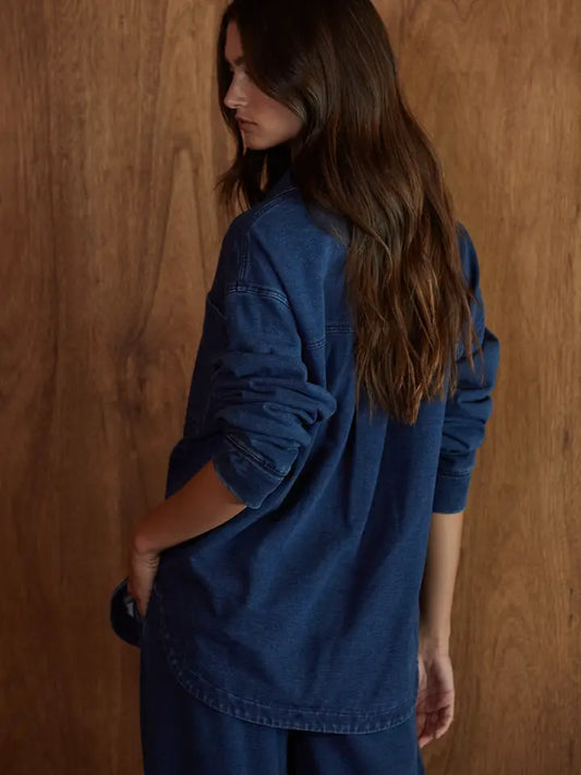 Knit Collared Button Down - Dark Denim