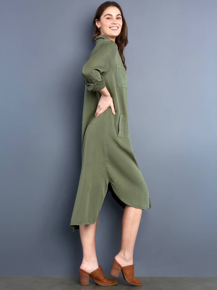 Chill Out Denim Shirtdress - Soft Olive