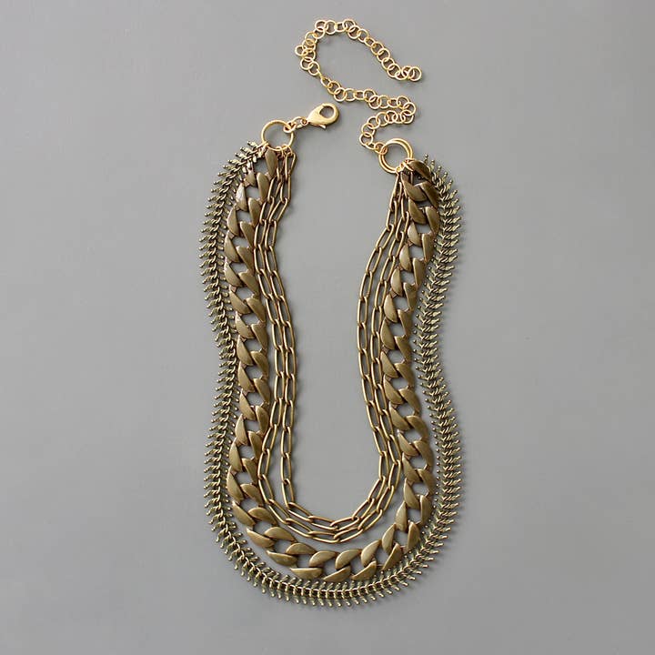 Multi Strand Oxidized Brass Chain Necklace