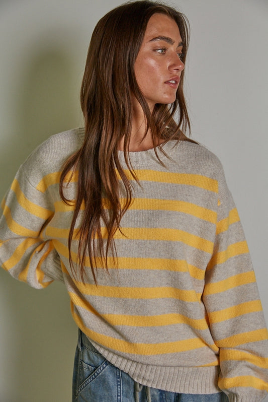 Davis Striped Sweater - Oatmeal Orange