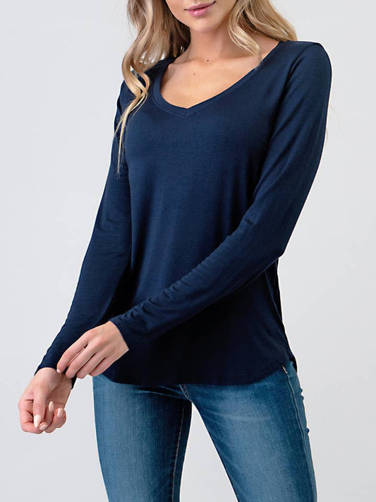 Long Sleeve V-Neck T-Shirt - Navy