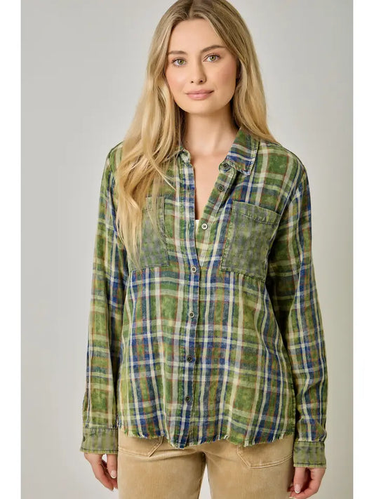 Mix Plaid Shirt - Washed Cactus