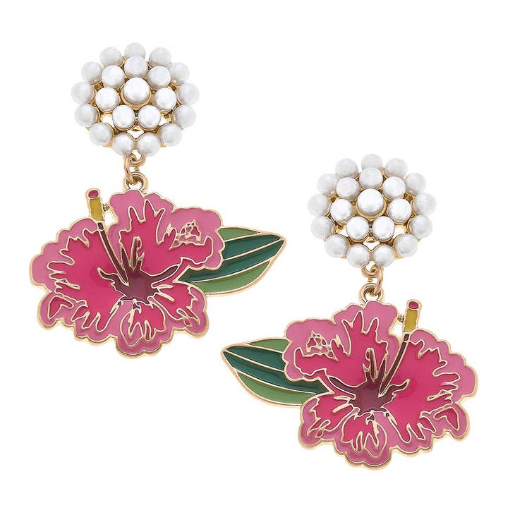 Hibiscus Pearl Earrings - Pink