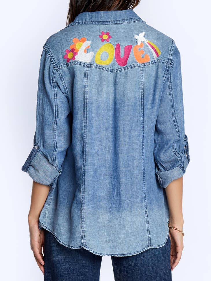 Peace & Love Shirt - Light Wash Blue Denim