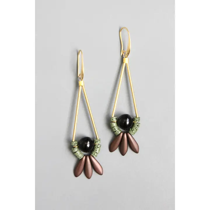 Copper, Moss, and Jet Drop Earrings