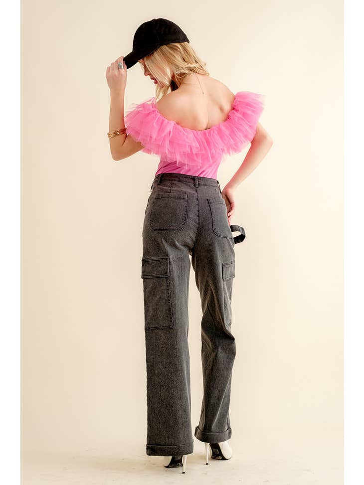 Tulle Ruffle Bodysuit - Hot Pink