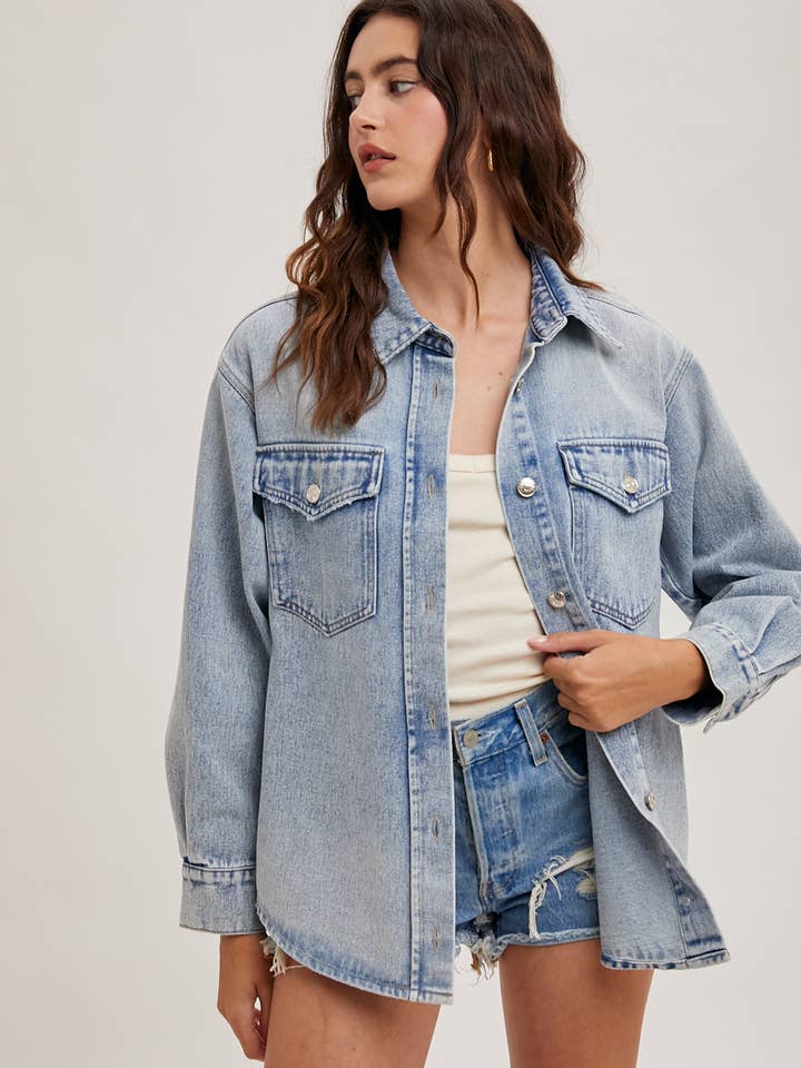 Washed Denim Shirt Jacket - Light Wash