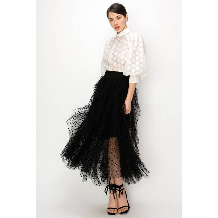 Polka Dot Tulle Skirt - Black