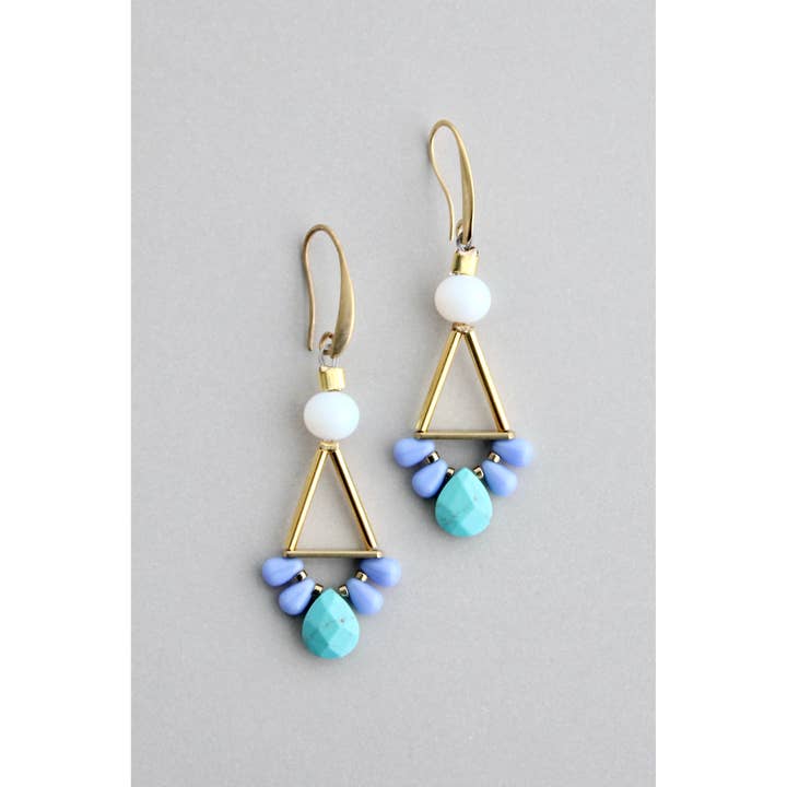 Geometric Earrings - Turquoise, Lavender and White