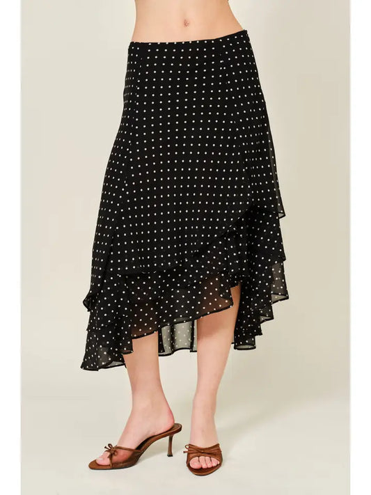 Polka Dot Tiered Skirt - Black