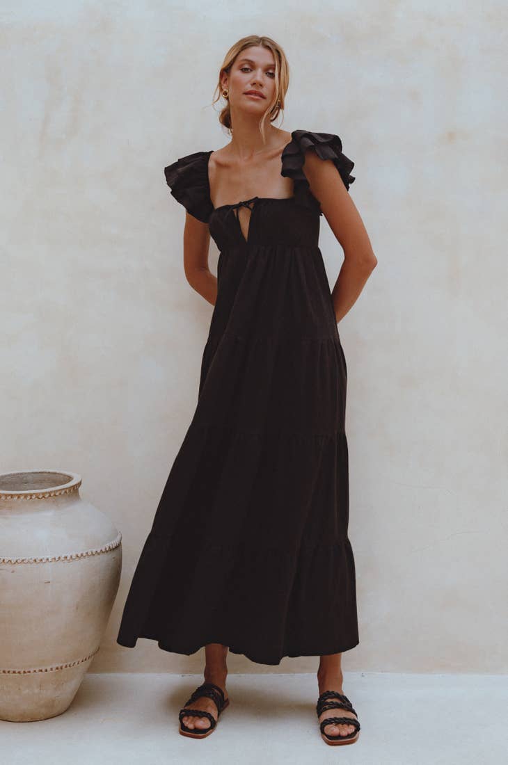 Nymph Bohemian Linen Maxi Dress - Black - Final Sale