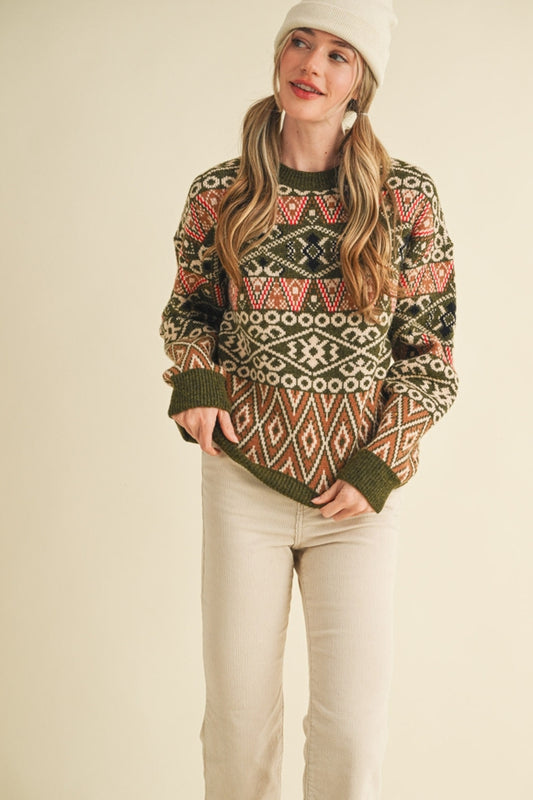 Fair Isle Pullover - Dark Forrest Green Multi