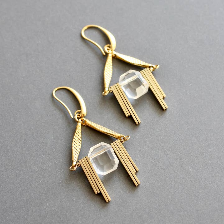 Acrylic and Brass Geometric Earrings