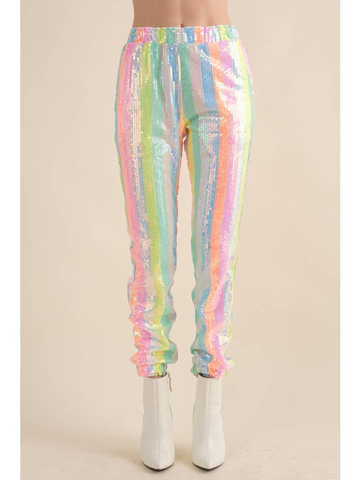 Rainbow Sequin Jogger Pants