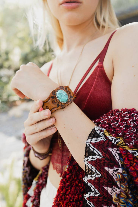 Turquoise & Leather Cuff Bracelet