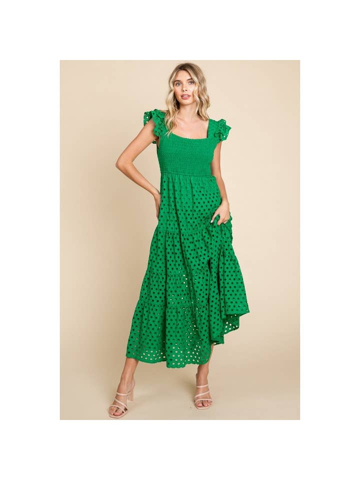 Eyelet Maxi Dress - Green