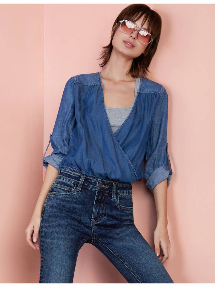 Denim Cross-Front Shirt - West Blue