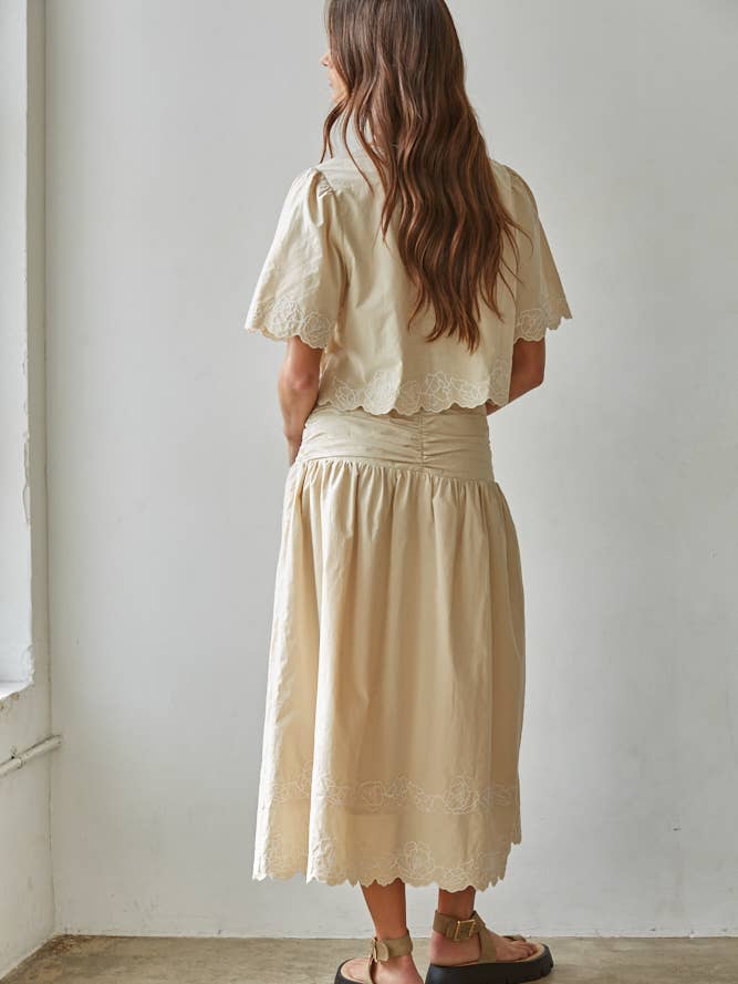 Woven Floral Embroidered Top - Natural